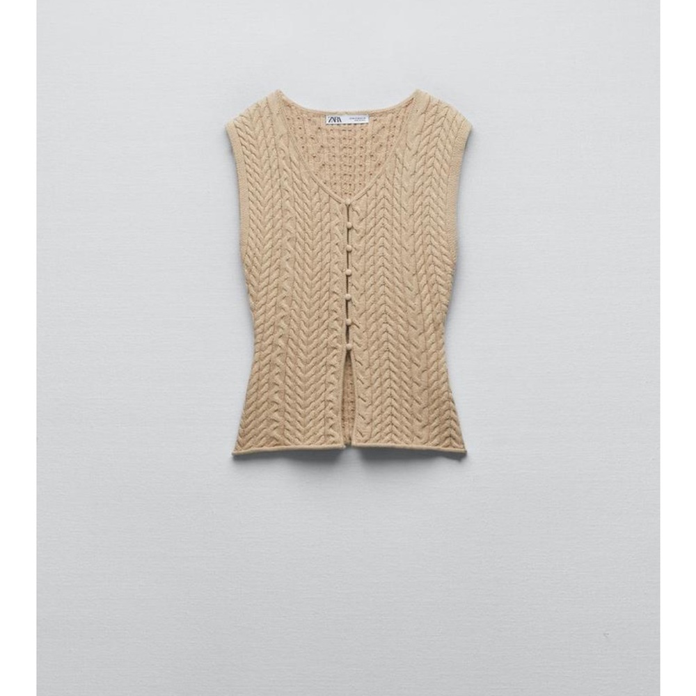 Zara Beige Knit Sleeveless Top